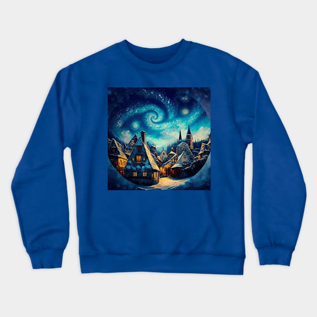 Starry Night Over Hogsmeade Village Crewneck Sweatshirt by Grassroots Green